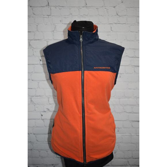 Southern Tide Fleece Jacket Vest Womens Size Small Zip Pockets Orange Blue - Picture 6 of 7